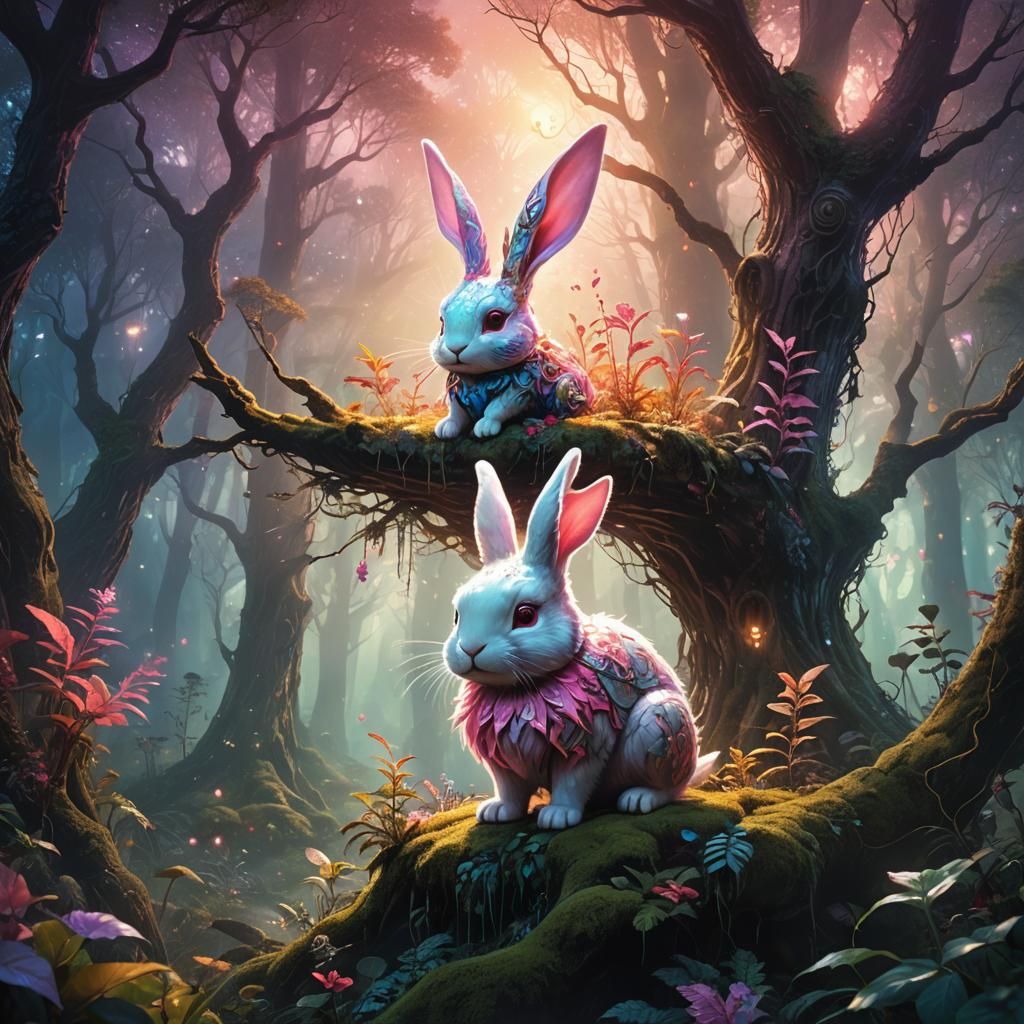 Half-Kirby and Bunny in Mystical Forest Concept Art