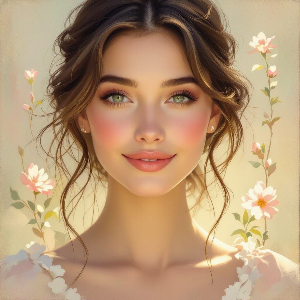 Ethereal Portrait of a Young Woman in Impressionistic Oil St...