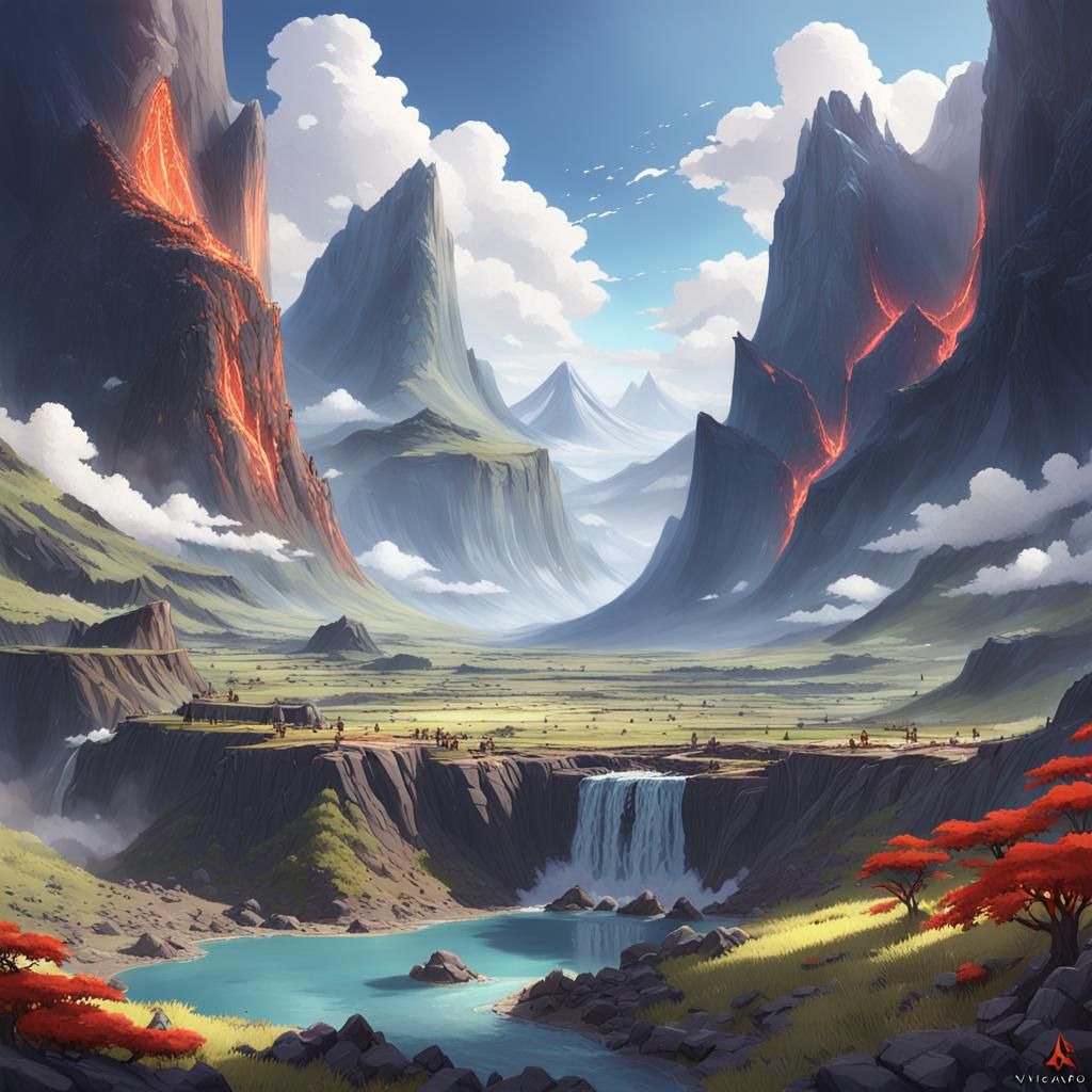 Volcano Valley in Detailed 3D Anime Style