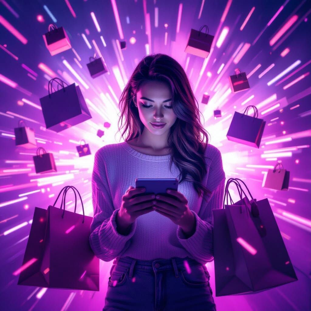 Woman Online Shopping in Cinematic Film Style