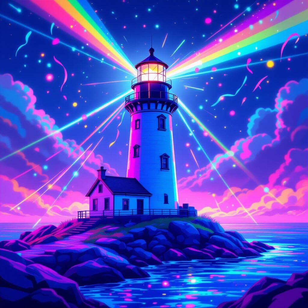 Rainbow Rave Lighthouse: Futuristic Dreamscape