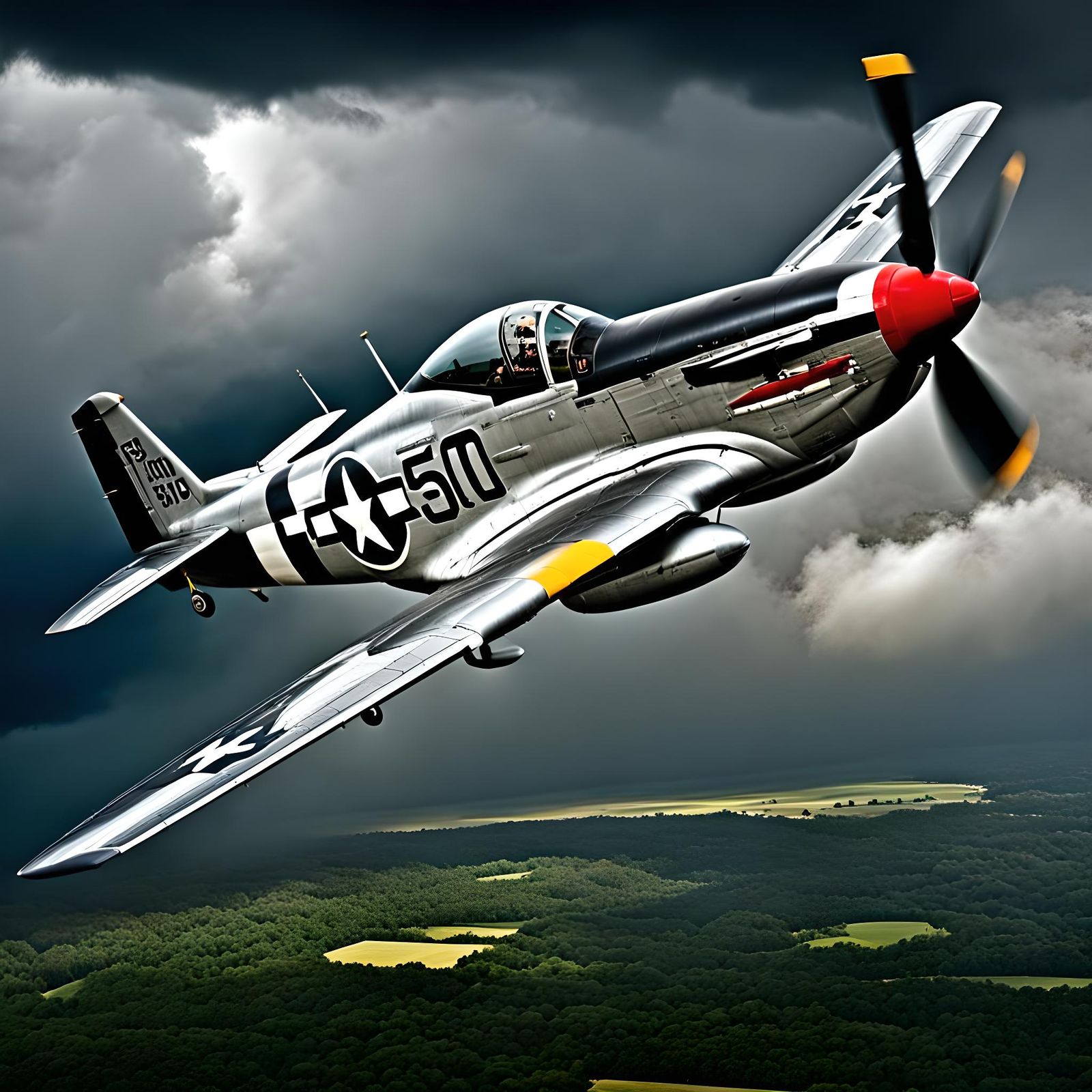 P-51 Mustang in Thunderstorm: Hyperrealistic WWII Scene