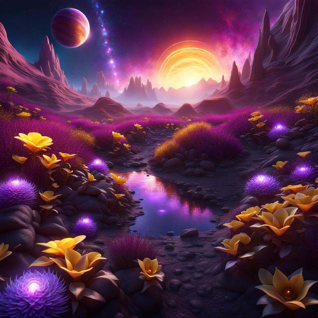 Ethereal Alien Landscape with Amethyst and Citrine