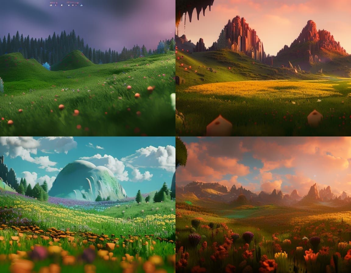 Lush Flower Meadow: Detailed Matte Painting