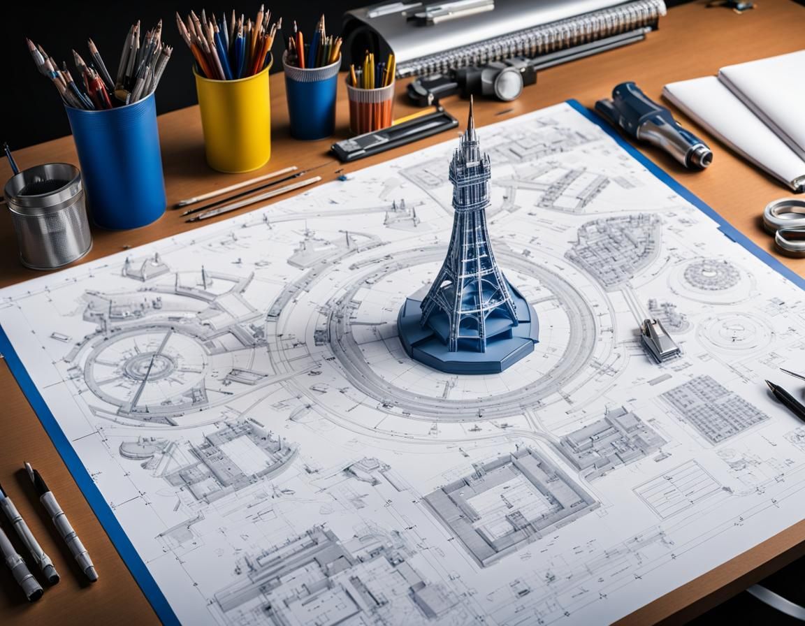 Theme Park Blueprint with Central Figure