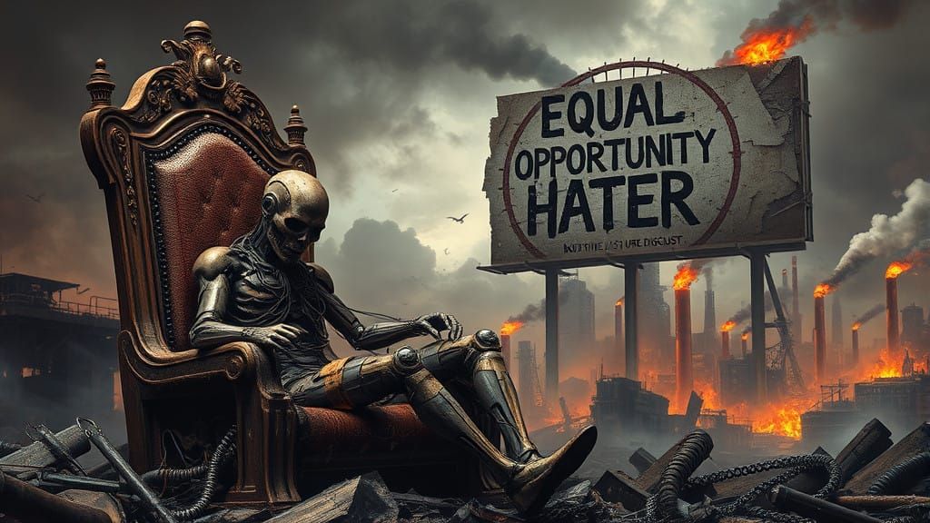 Industrial Metal Album Cover: Throne of Despair in a Post-Ap...