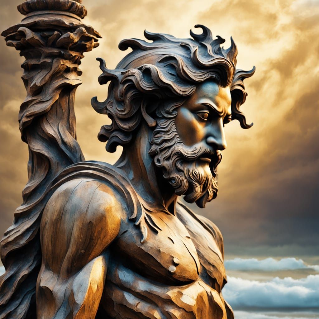 Neptune in Intricate Wooden Glory