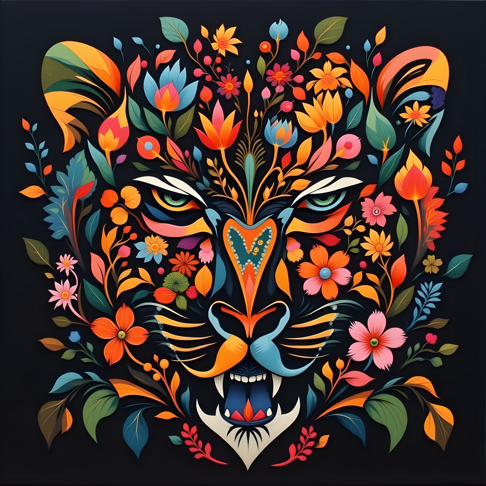 Whimsical Floral Scene in Palekh Style