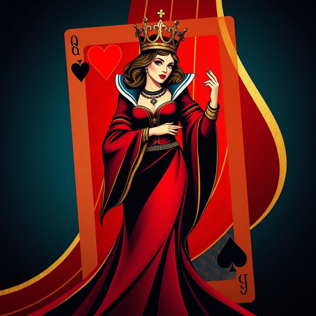 Art Deco Queen of Hearts Dancing in Opulent Style