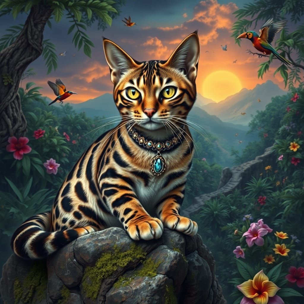 Bengal Cat with Tribal Markings in Hyperrealism