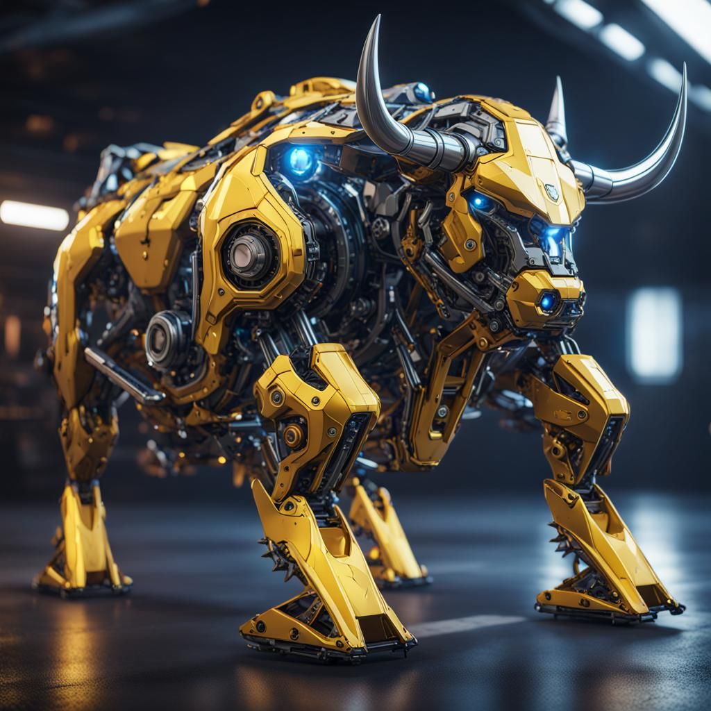 Futuristic Sci-Fi Bull with Blue and Yellow Flames
