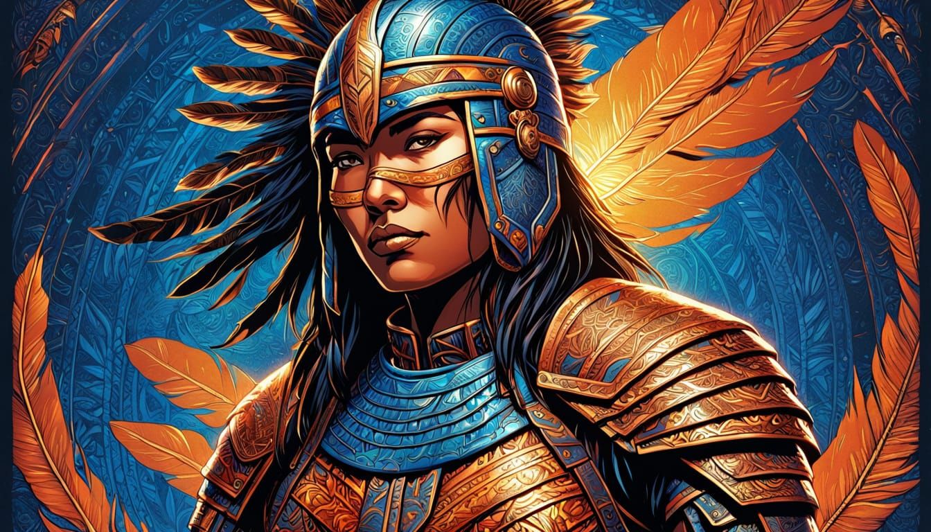 Native American Warrior Woman in Comic Book Art
