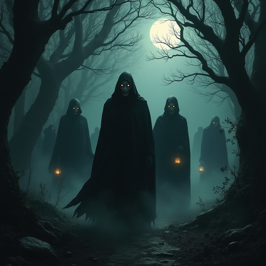 Gothic Vampires Stalking in a Moonlit Forest