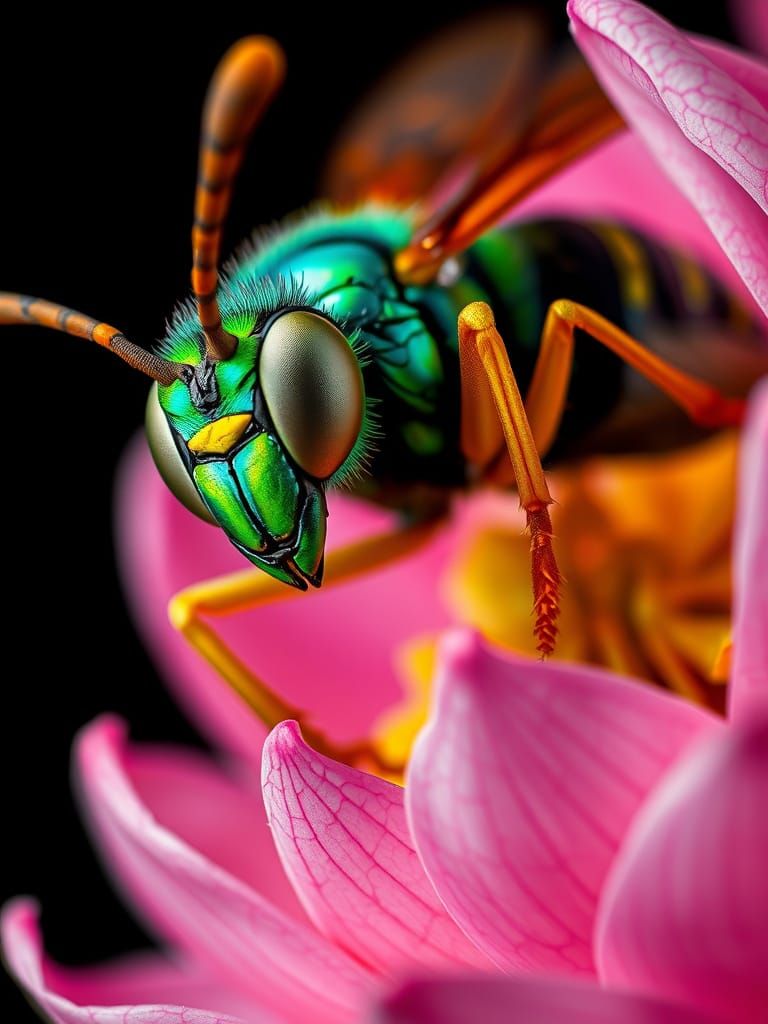 Vibrant Wasp in Biomechanical Lotus World