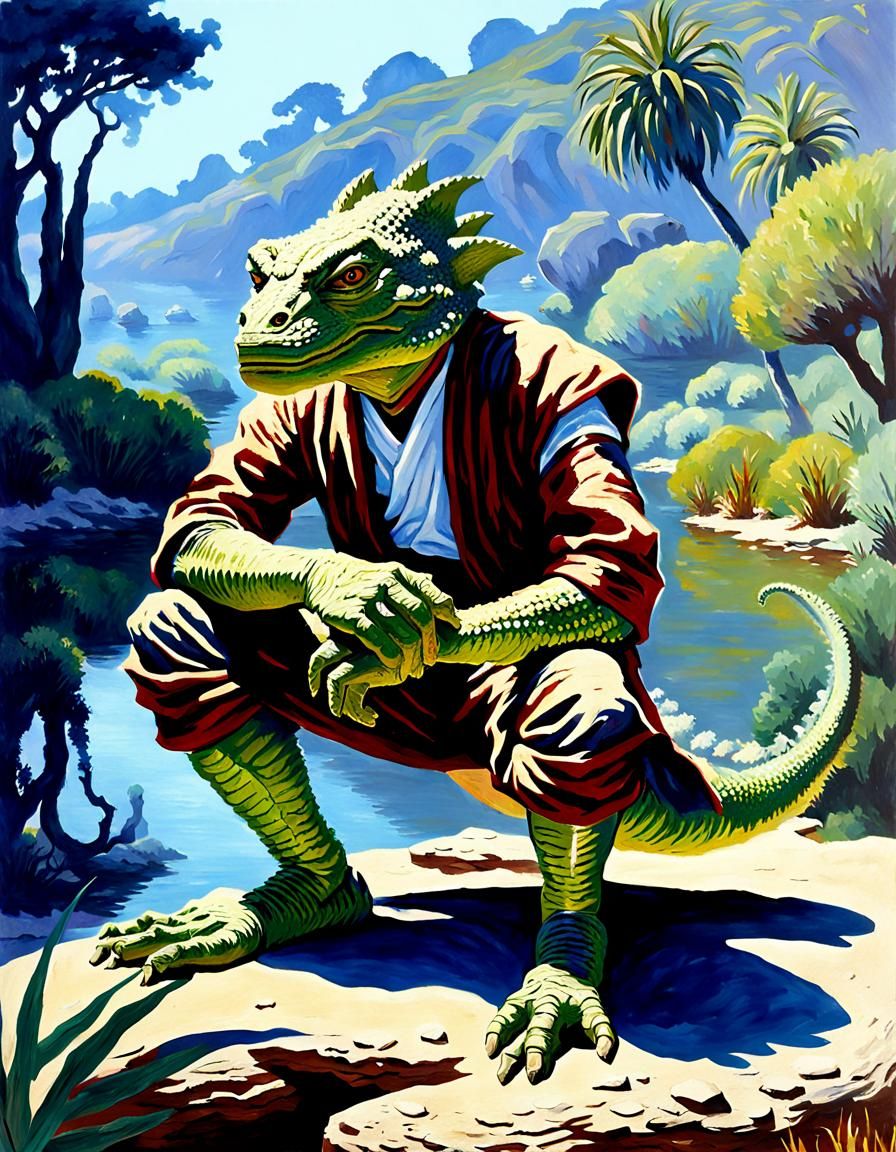 Jedi Lizardman in Impressionist Style