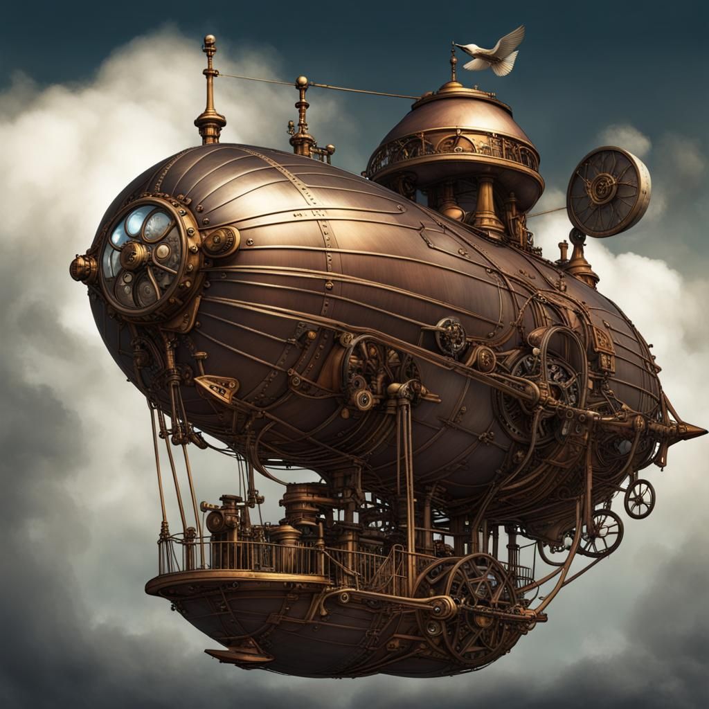 Steampunk Airship Soaring in the Night Sky