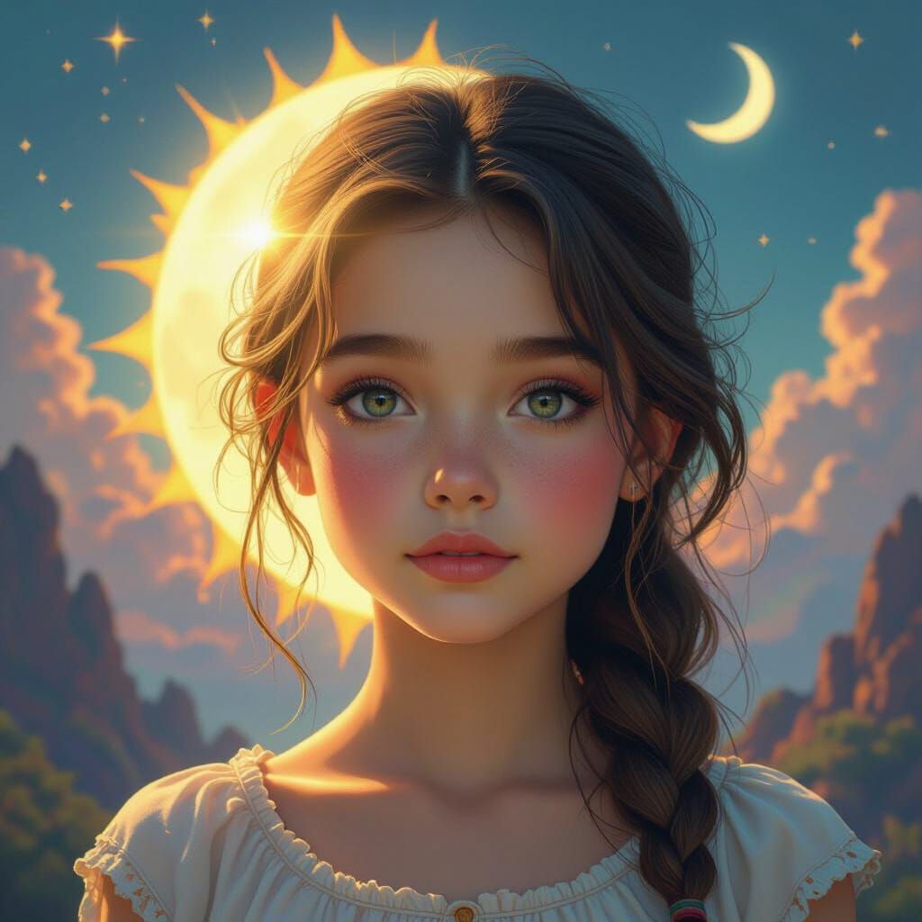 Radiant Girl: Sun and Moon in Fantasy Matte Painting