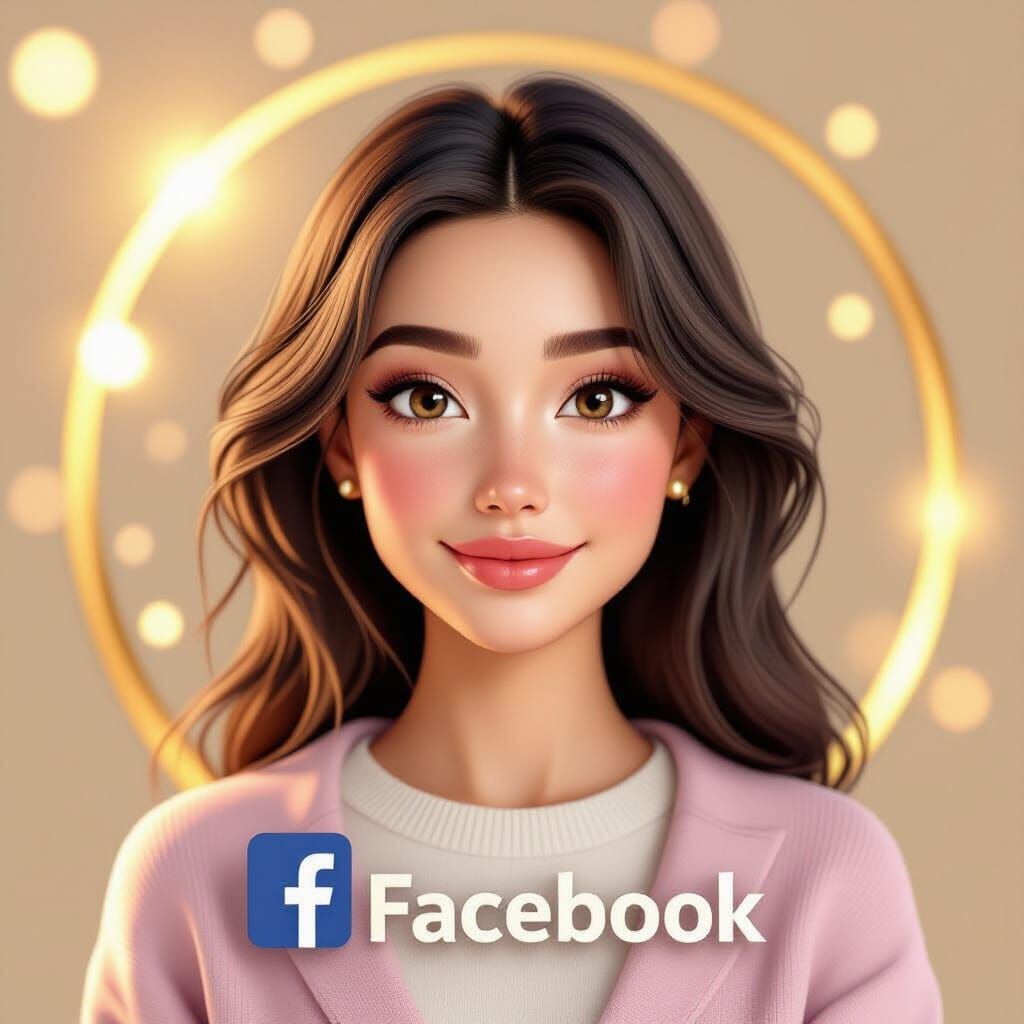 Elegant Woman's 3D Portrait in Golden Digital World