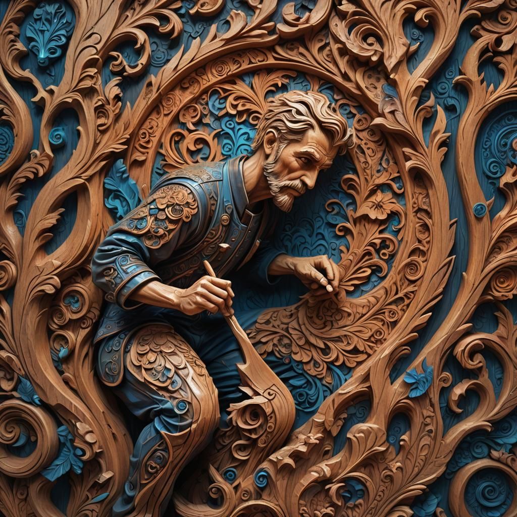 Sculptor Carving a Wooden Masterpiece: Fantasy Concept Art