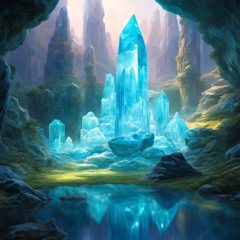 Bioluminescent Aquamarine Crystal Shop Landscape