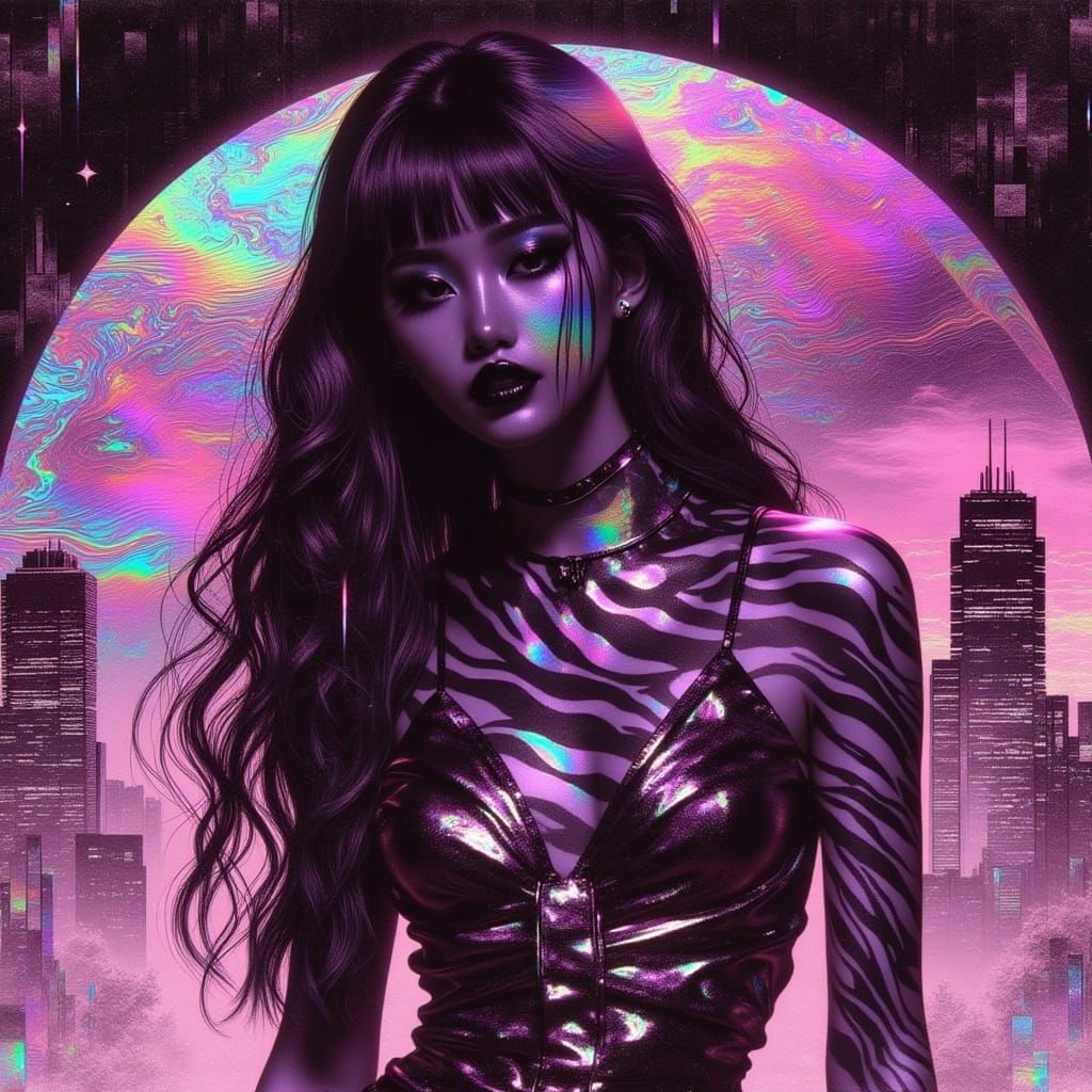 Retro-Futuristic Fashion Model in Glitchcore Style
