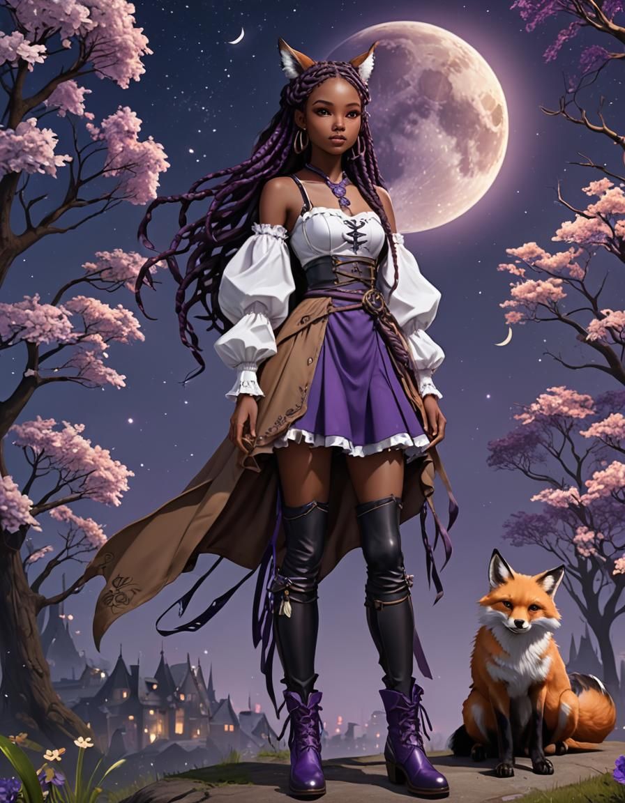 Anime Style Woman with Fox Ears and Gothic Fashion