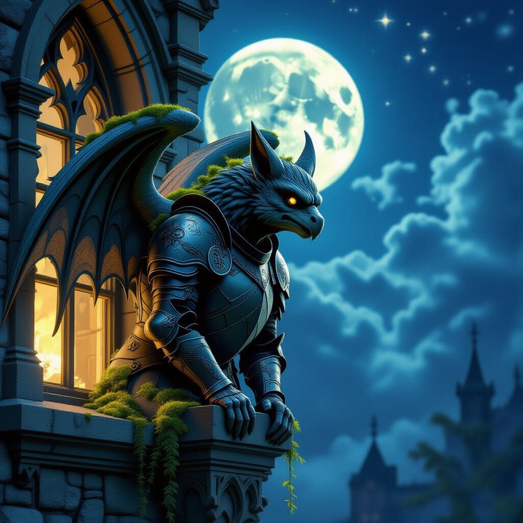 Armored Gargoyle Guardian in Gothic Fantasy Style