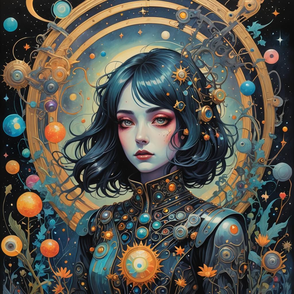 Iridescent Cosmos in Oil Gouache Style