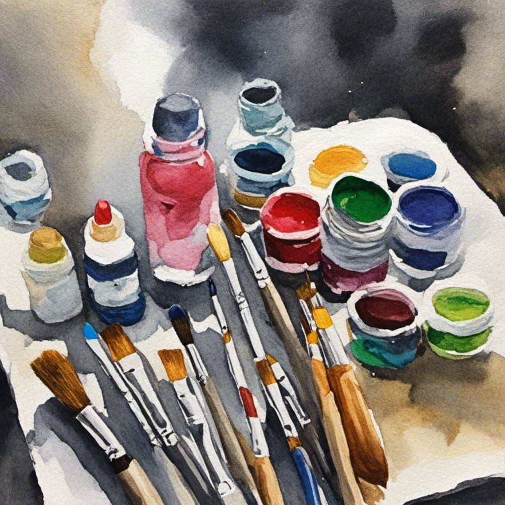 Art Supplies and Creative Chaos in Traditional Style