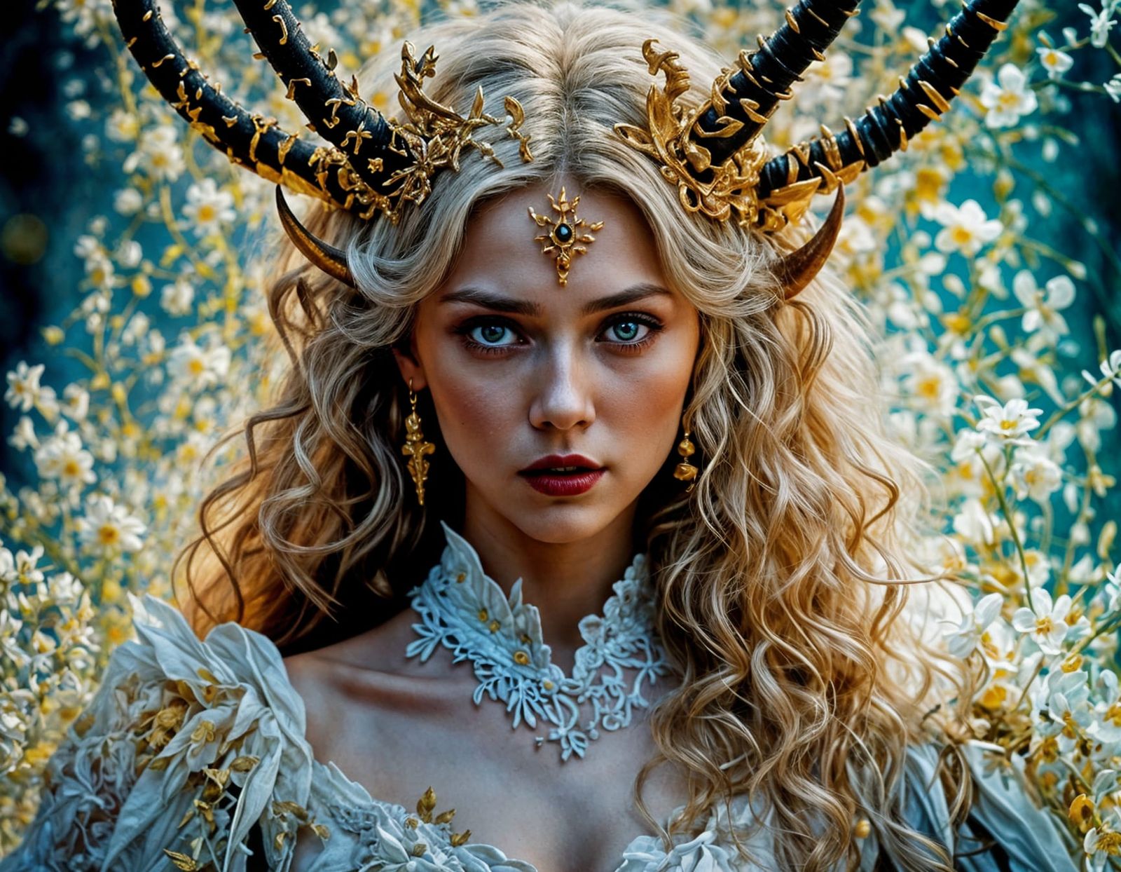 Blond Demon in White Gown Digital Art