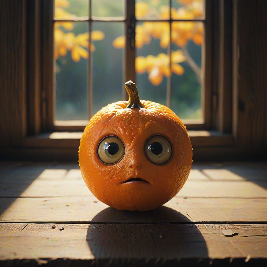 Warmly Lit, Vintage-Style Portrait of a Cuddly Orange Fruit