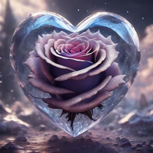 <lora:Epic roses:1.0>epic rose in a crystal heart sparkels,epic light