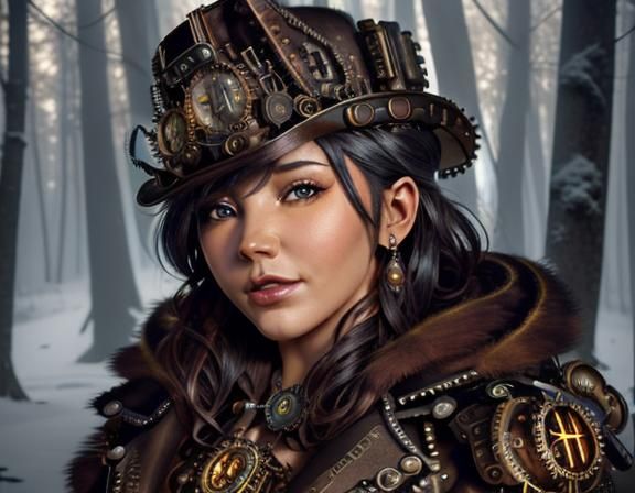 Steampunk Girl Portrait in Winter Wonderland