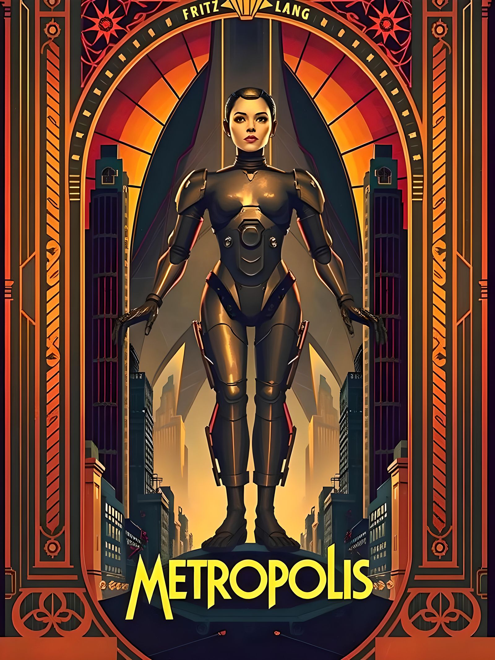 Art Deco Metropolis Movie Poster with Robot Maria