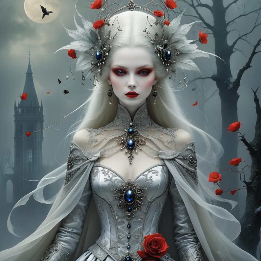 Ethereal Gothic Woman in the Style of Surrealist Illustratio...