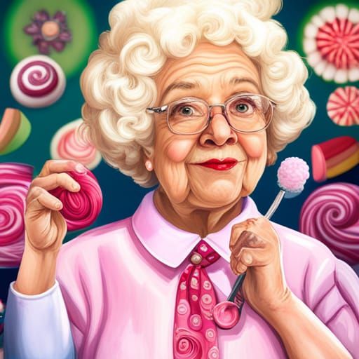 Whimsical Grandmother Gardener in Candyland Digital Art