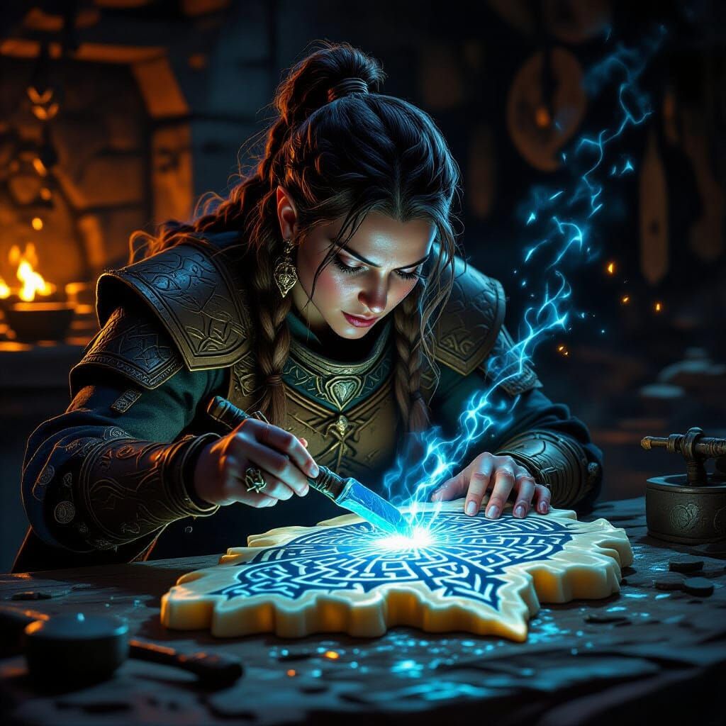 Runesmith Engraver Carving Magic Runes on Dragon Bone Armor