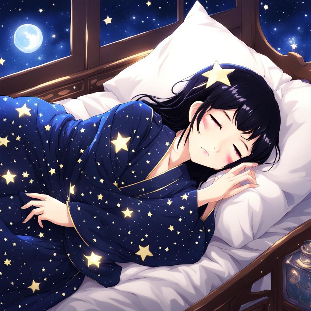 Anime Girl Sleeping in Starry Night Clothes