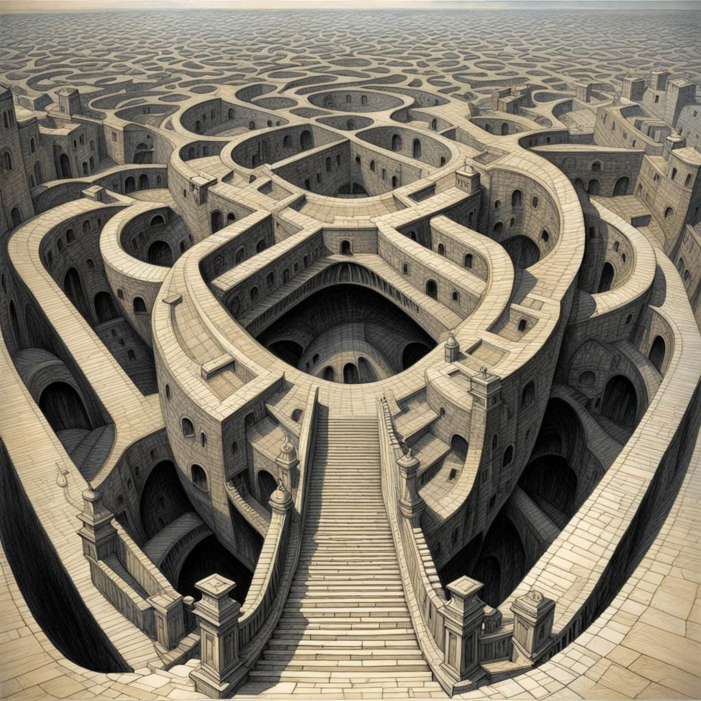 Beksinski Inspired Labyrinth with Escher Geometry