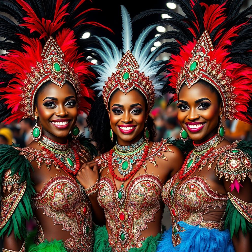Trinidad Carnival: Three Women in Festive Outfits