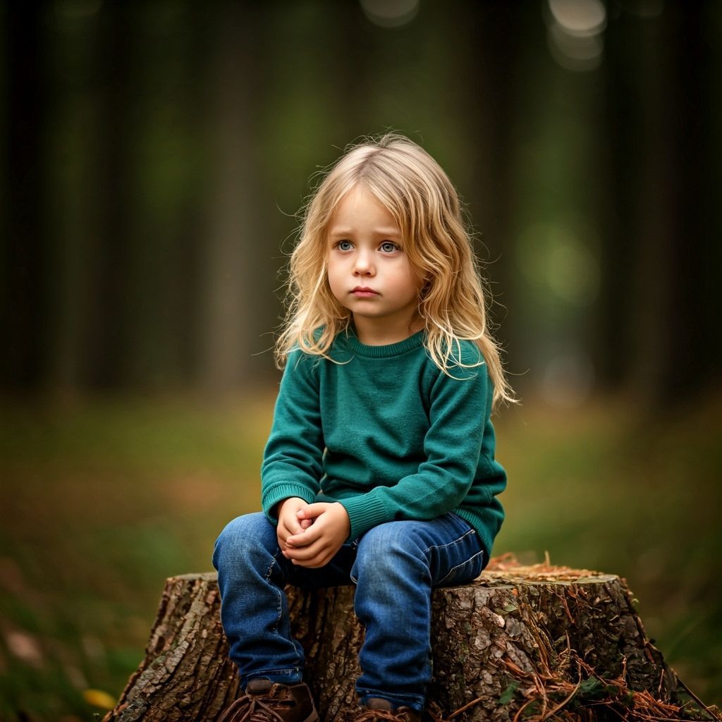 Sorrowful Boy in Forest Clearing: Evocative Photography
