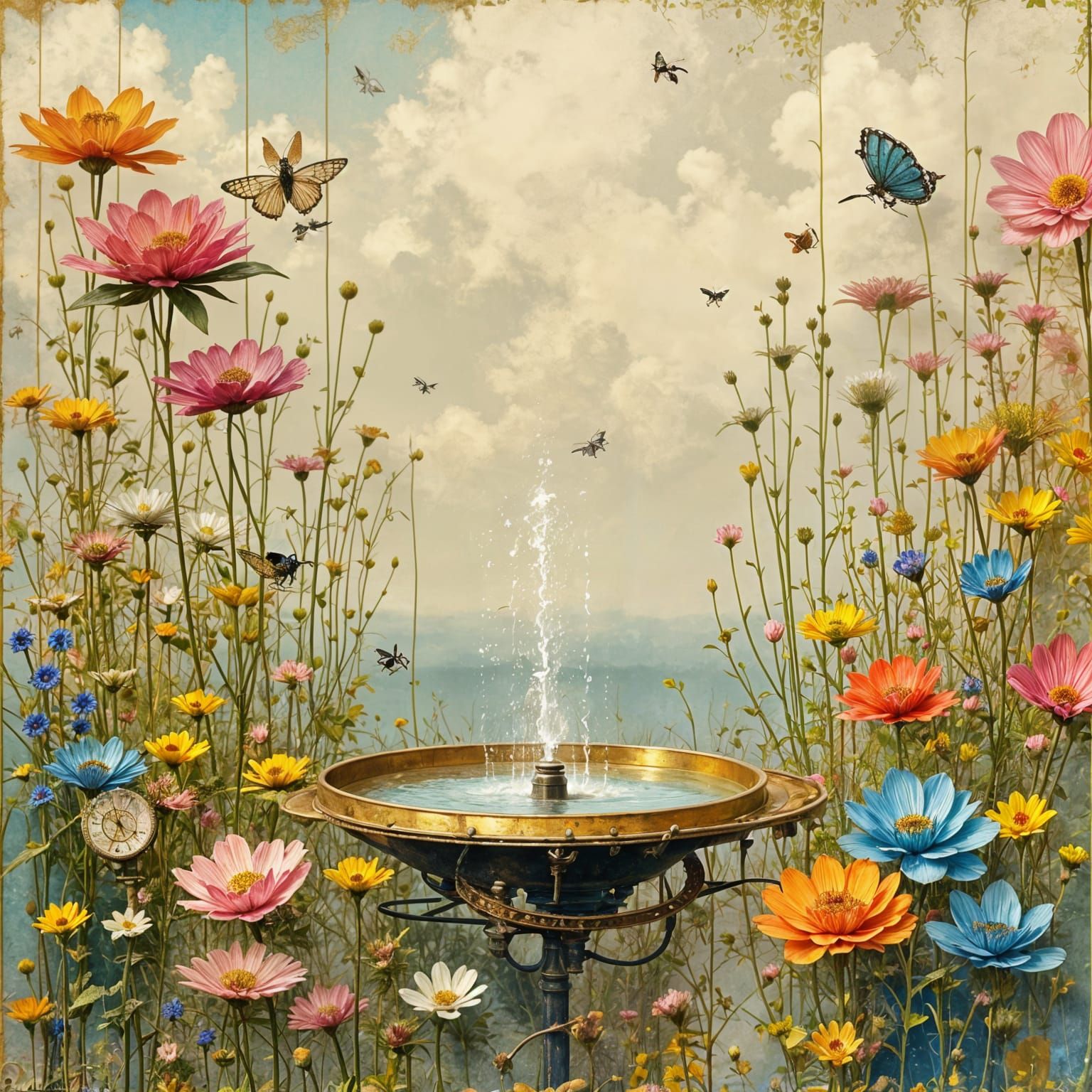 Whimsical Clockwork Garden with Mechanical Flowers