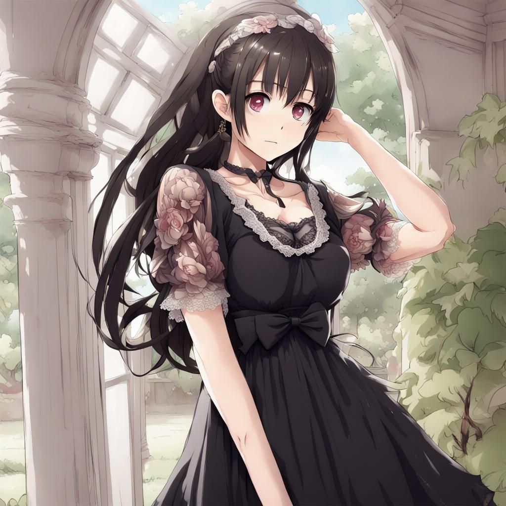 Anime Style: Woman in Black Babydoll Dress