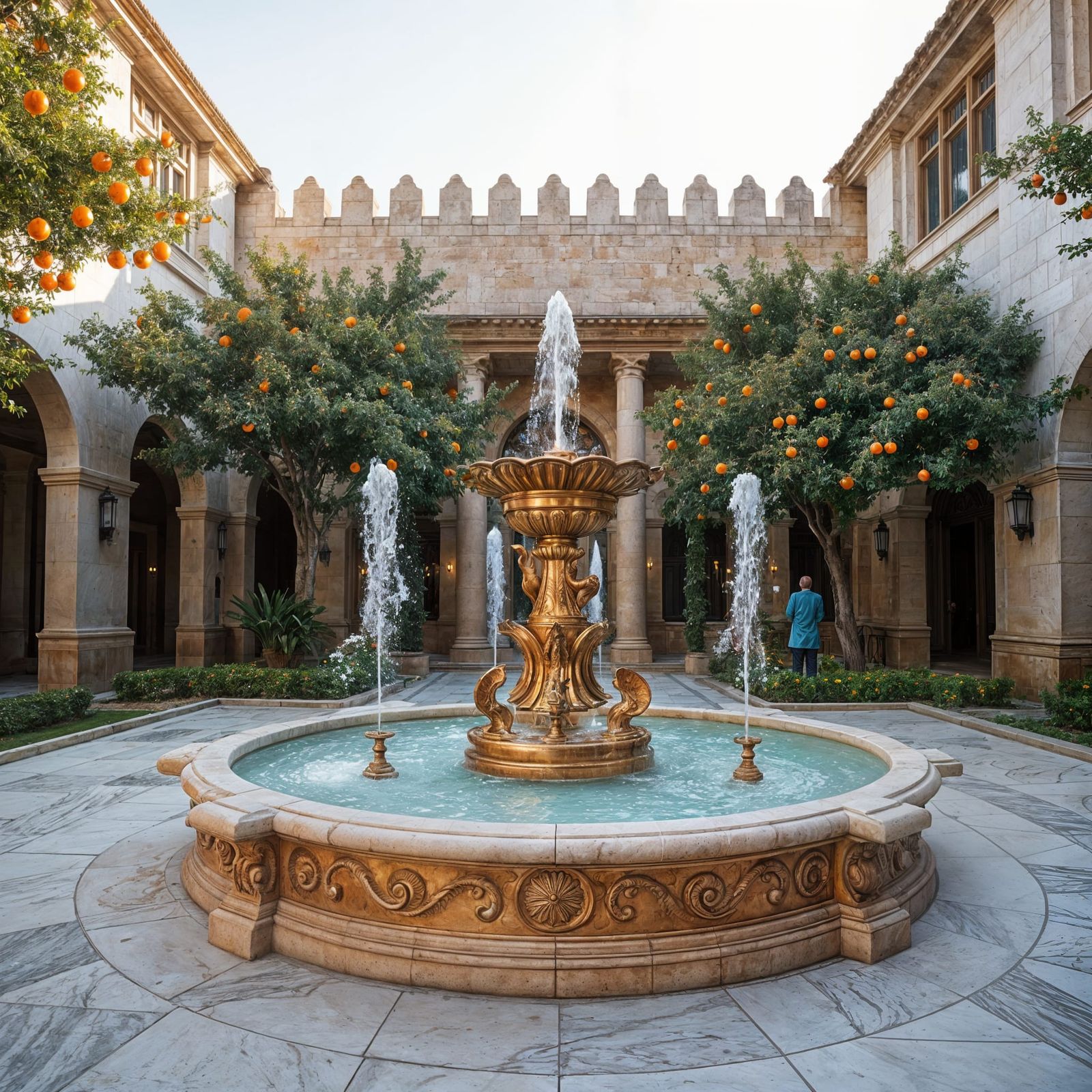 Ornate Copper Fountain with Seashell and Wave Motifs