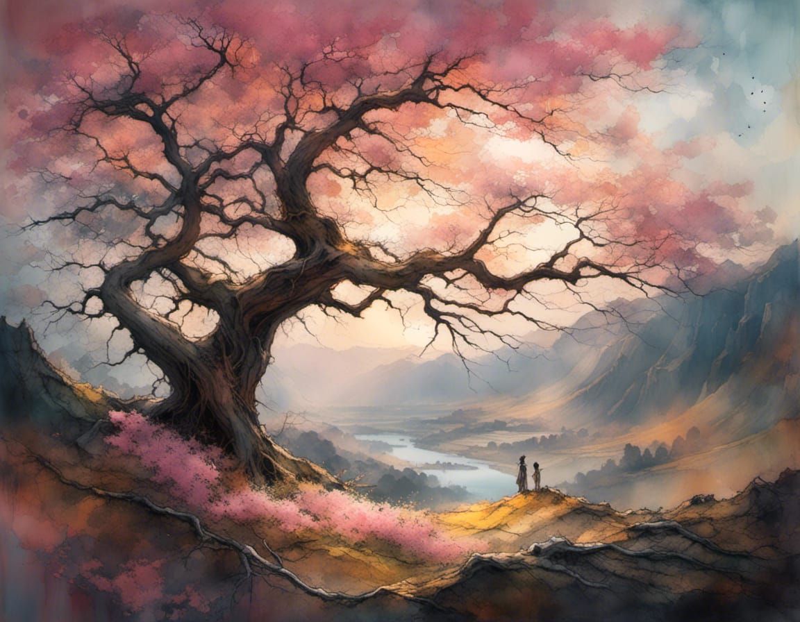 Surreal Dogwood Tree in Golden Hour Light