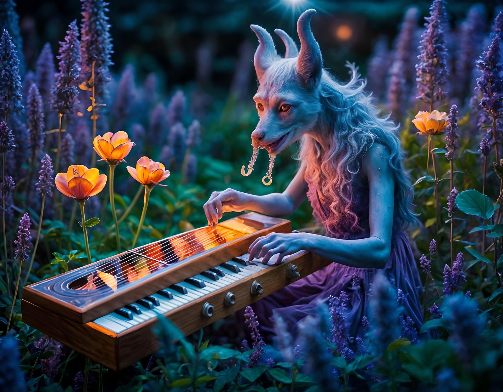 Magical Zither Maestro in Surreal Style