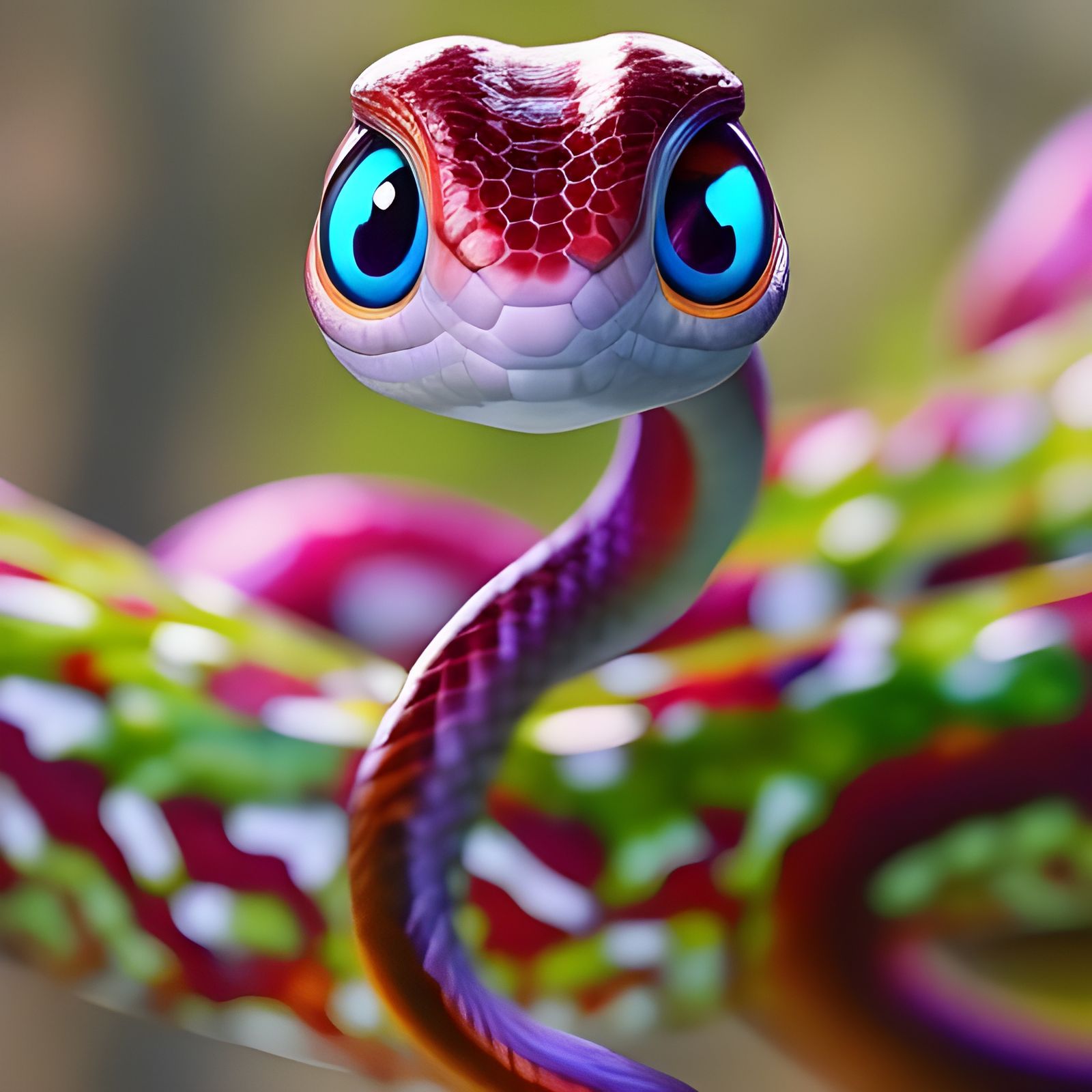 Chibi Snake Slithers in Detailed 3D Digital Art