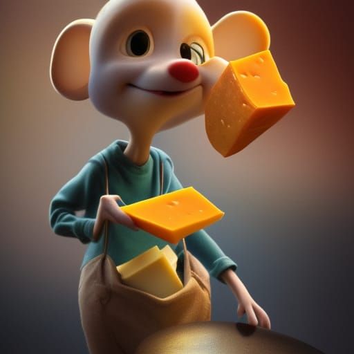Excited Mouse in Cheese Rain: 3D Digital Art