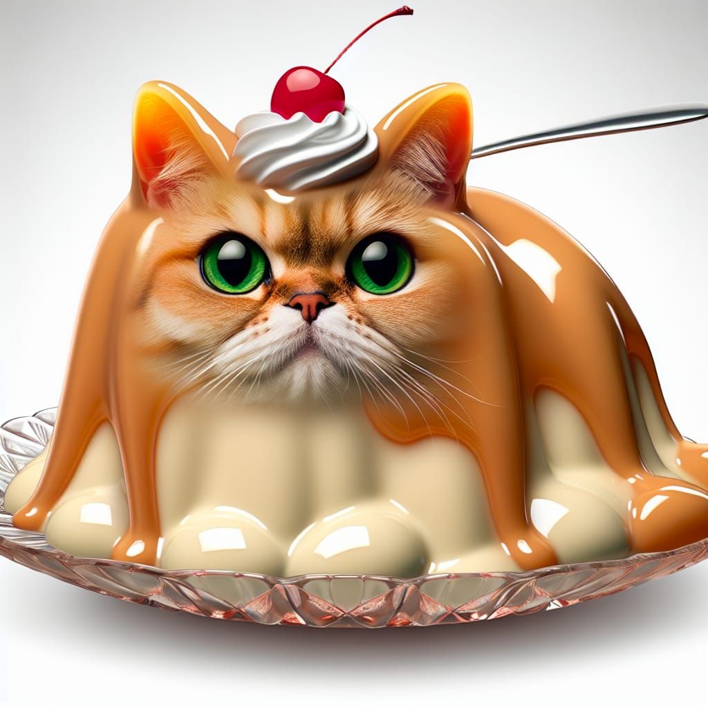 Whimsical Cat Pudding A La Mode Dessert