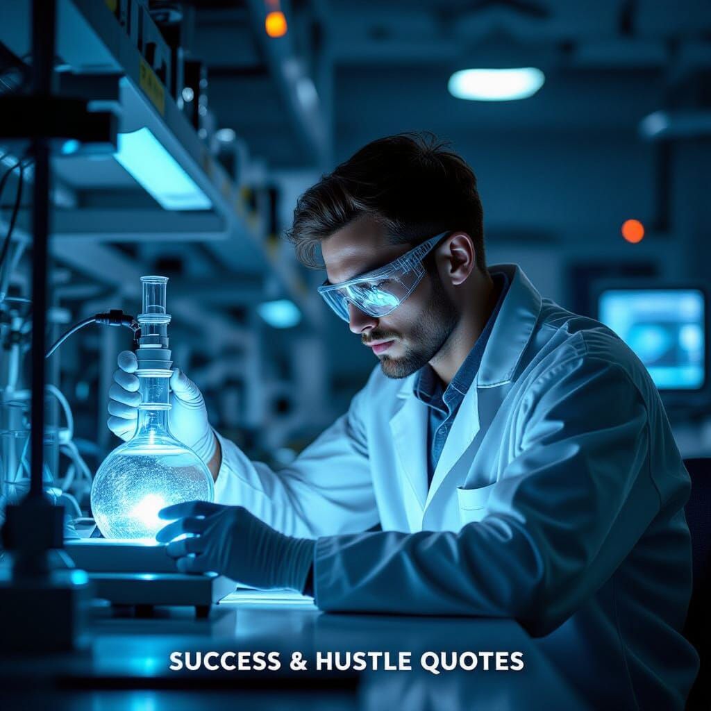 Engineer Tests Device in Dark Lab with Overlay Text